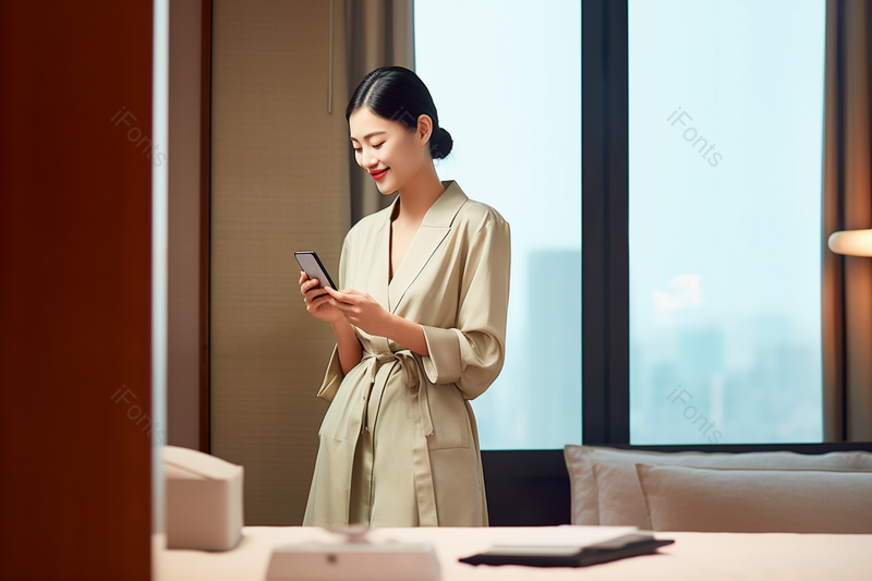在商旅酒店看手机的女白领,高清,摄影图,摄影图片,图片大全,摄影图免费下载